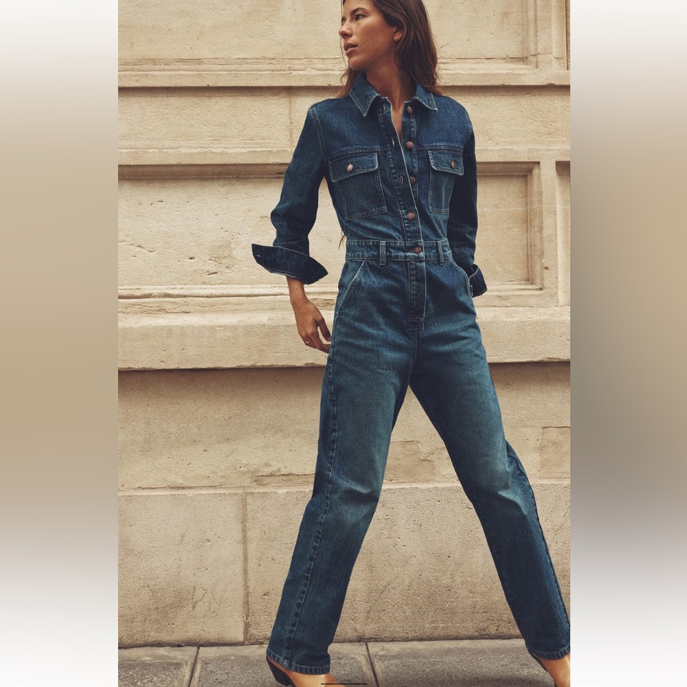 NWT Zara Front apockets Denim Jumpsuit S